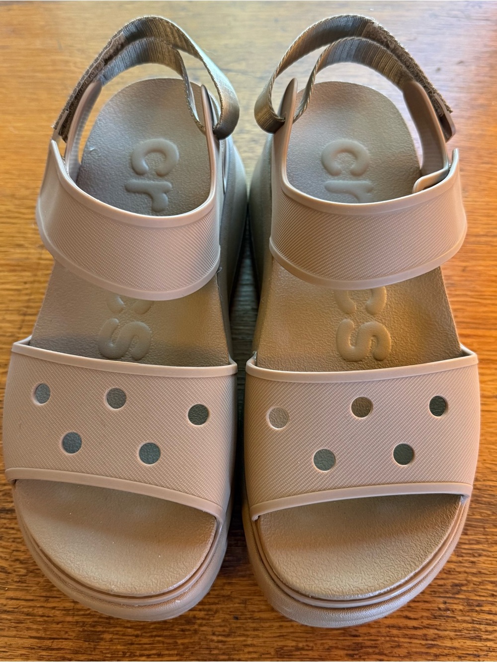 CROCS Women's Beige Platform Sandals with Adjustable Straps